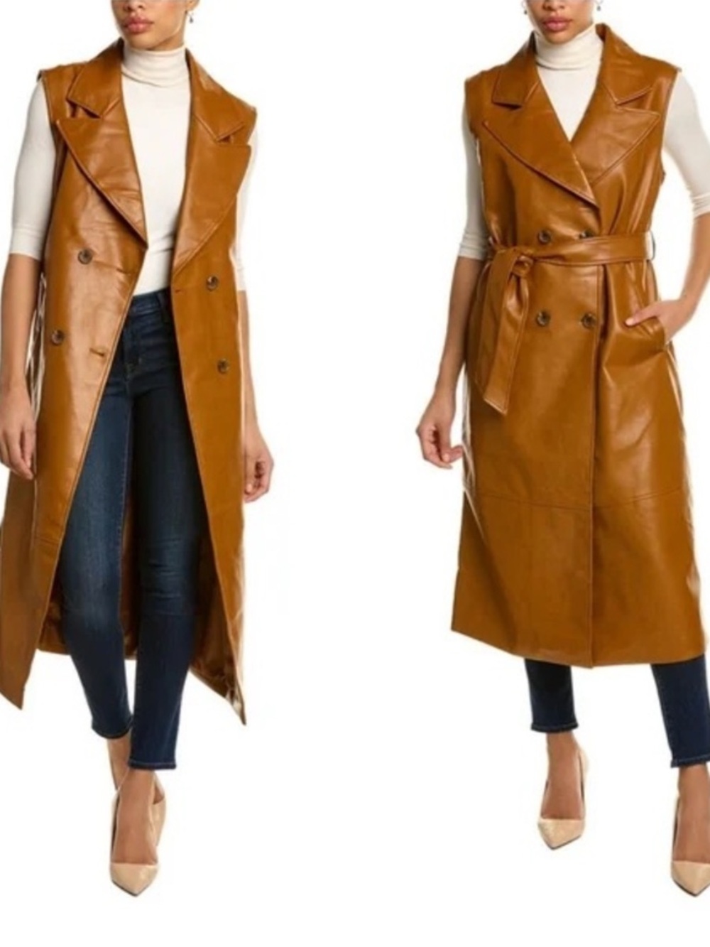 Bagatelle Brown Faux Leather Jacket/Long Vest - Size M